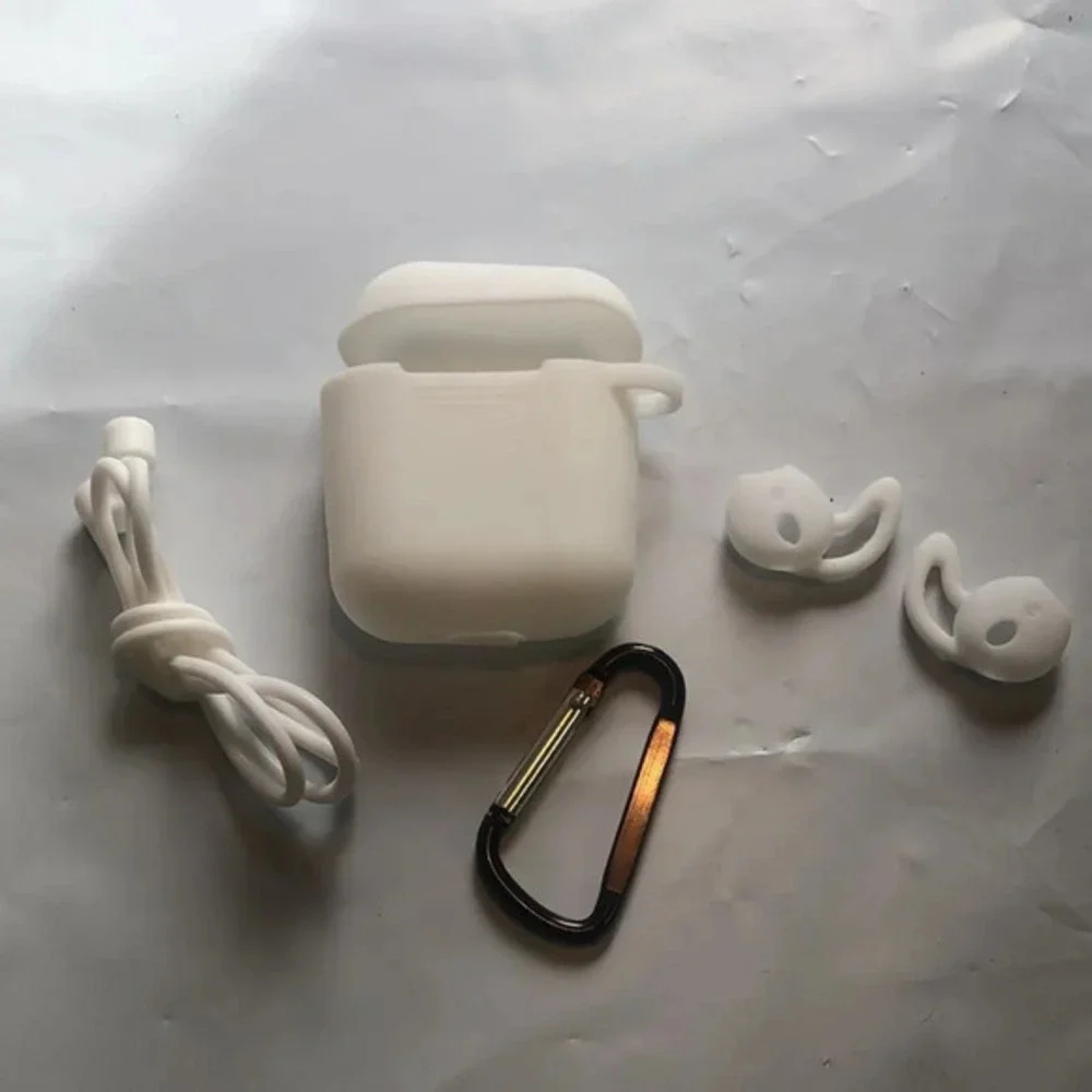 Silicone‎ i7s Wireless Earphone Protective Cover Case White with Carabiner Strap